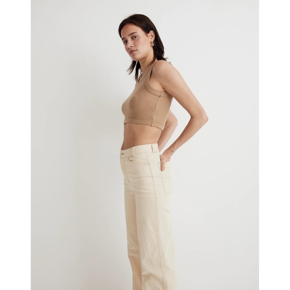 Madewell Waffle Knit Crop Tank Top Ribbed Crew Neck Casual Brown XS